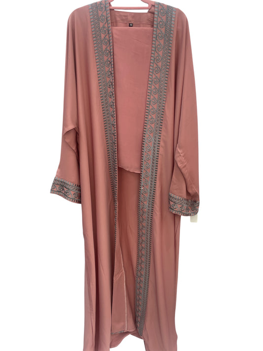 Pink Open Front Silk Abaya with Embroidered Detailing – Sizes 56 & 58