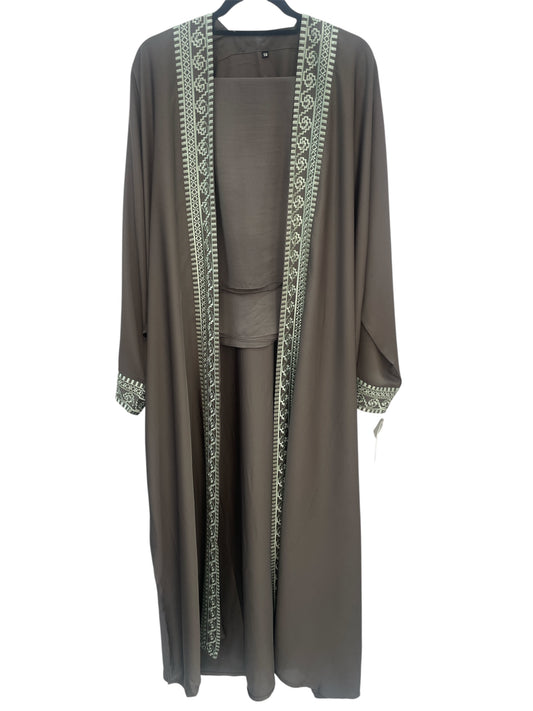 Gray open Abaya with Embroidery: size 58