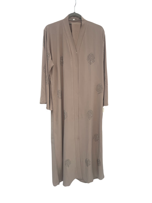Soft Beige Abaya with Crystal Leaf Embellishments – Sizes 52 & 56