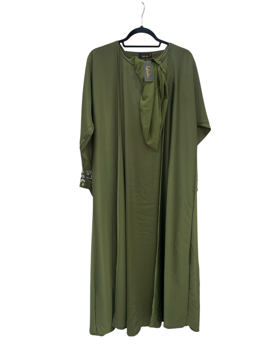 Elegant Olive Green Abaya with Hand Embellished Sleeves – Size 56