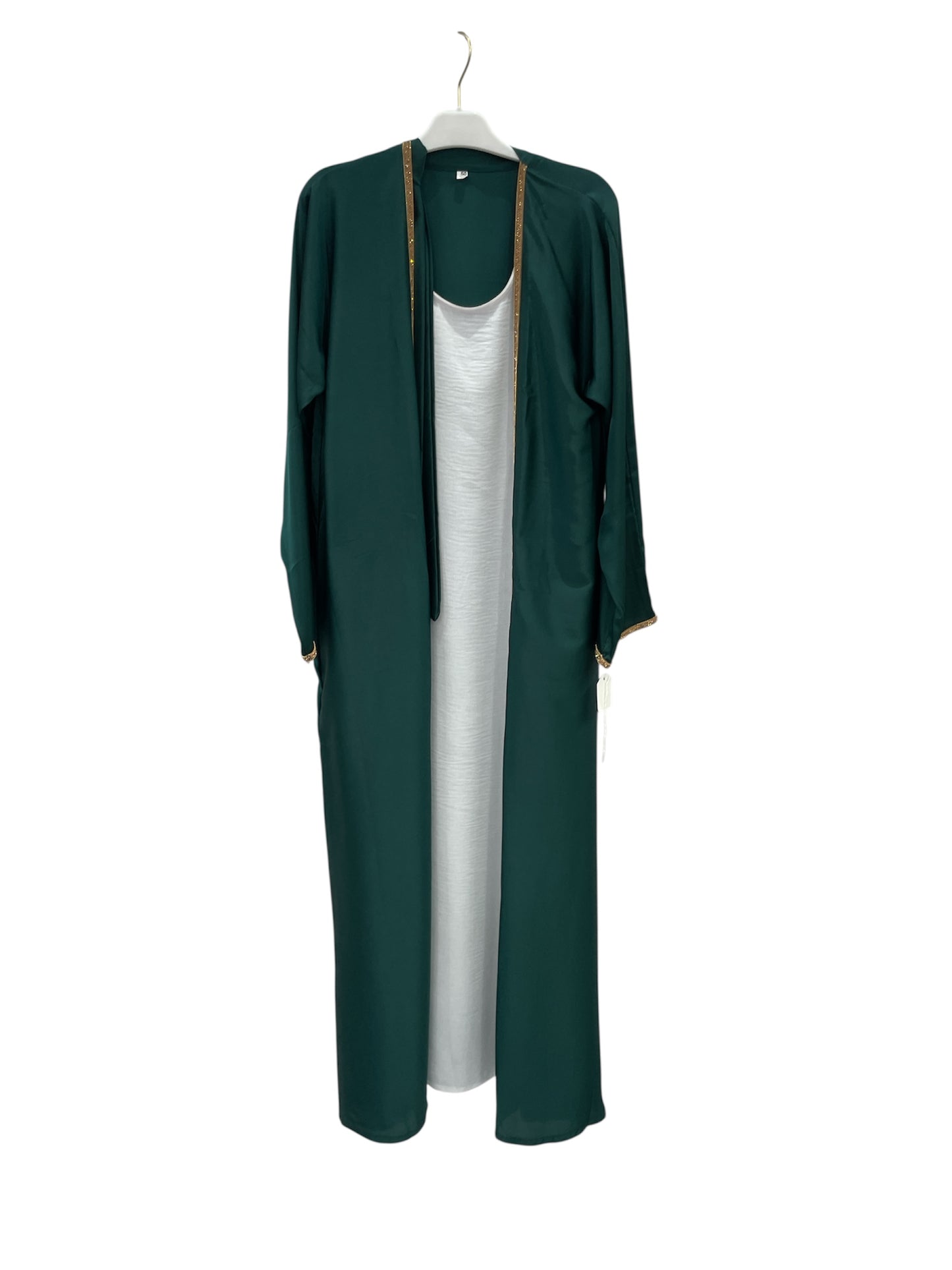 Green Open Abaya with Gold Trim – Sizes 50 & 58