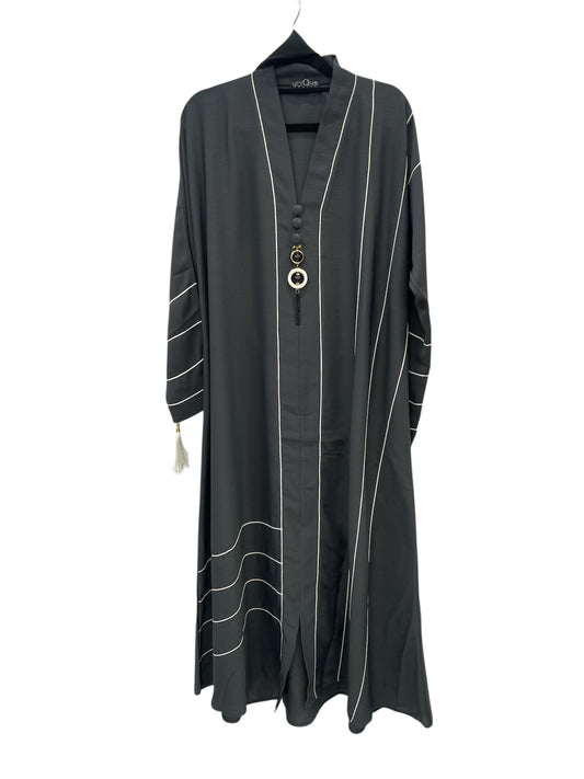 black abaya with white stripes