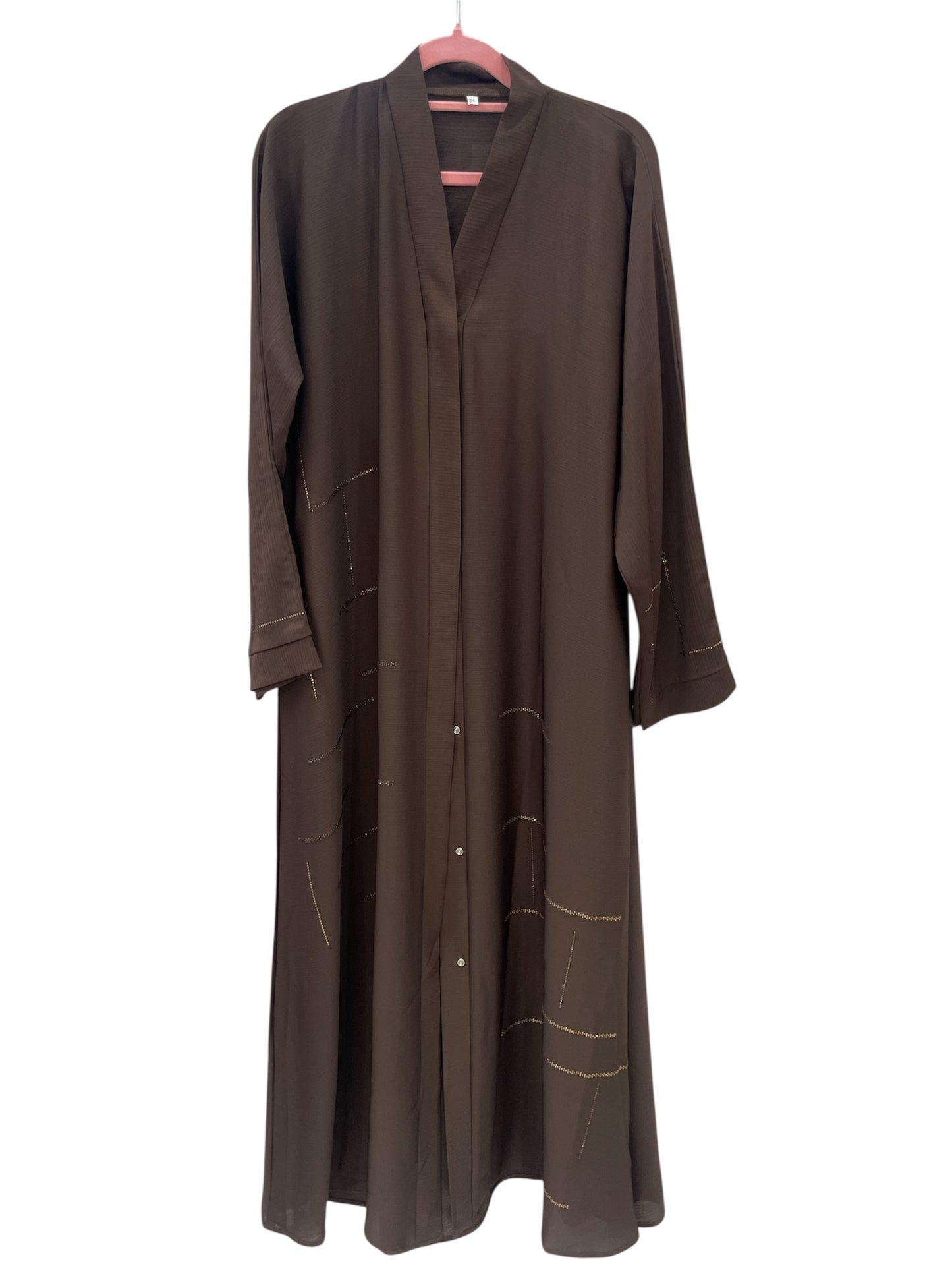 brown open abaya with gold rhinestones