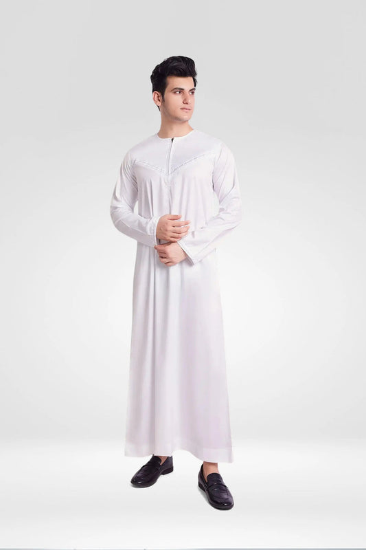 Premium Omani Thobe With Front Zip - Black