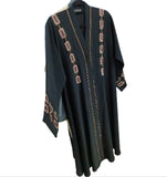 black abaya with embroidery & stones front open for casual and formal wear