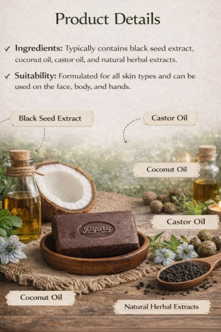 PYARY Black Seed Handmade Herbal Soap Deep Cleansing & Fresh Skin Bar - 75g
